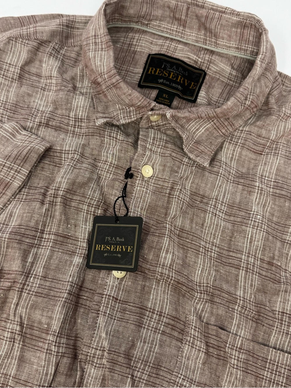 NWT Jos A Bank Reserve Men’s Purple/Lavender Plaid Linen Shirt Size XL J7
